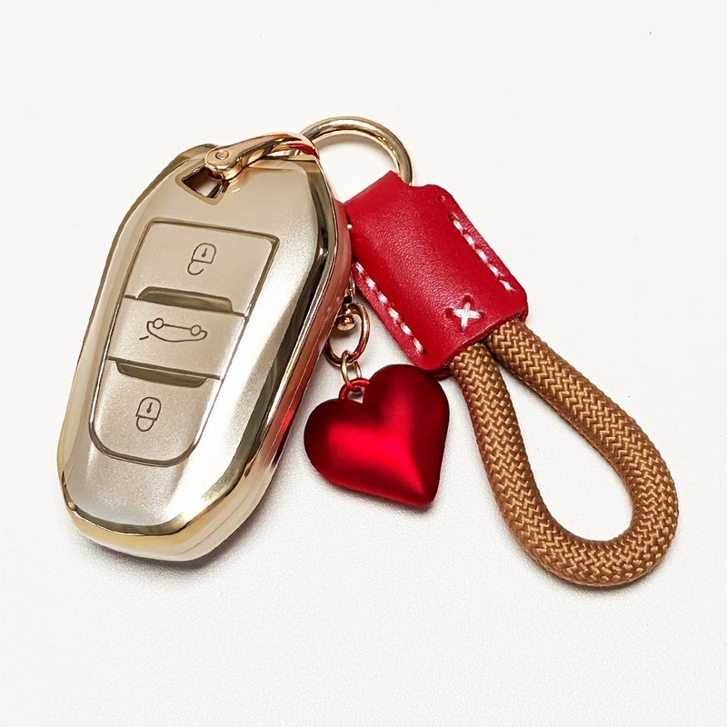 Key Fob Case 3 Piece Set Lanyard With Key Chain For Car Models Gray Blue - Image 1