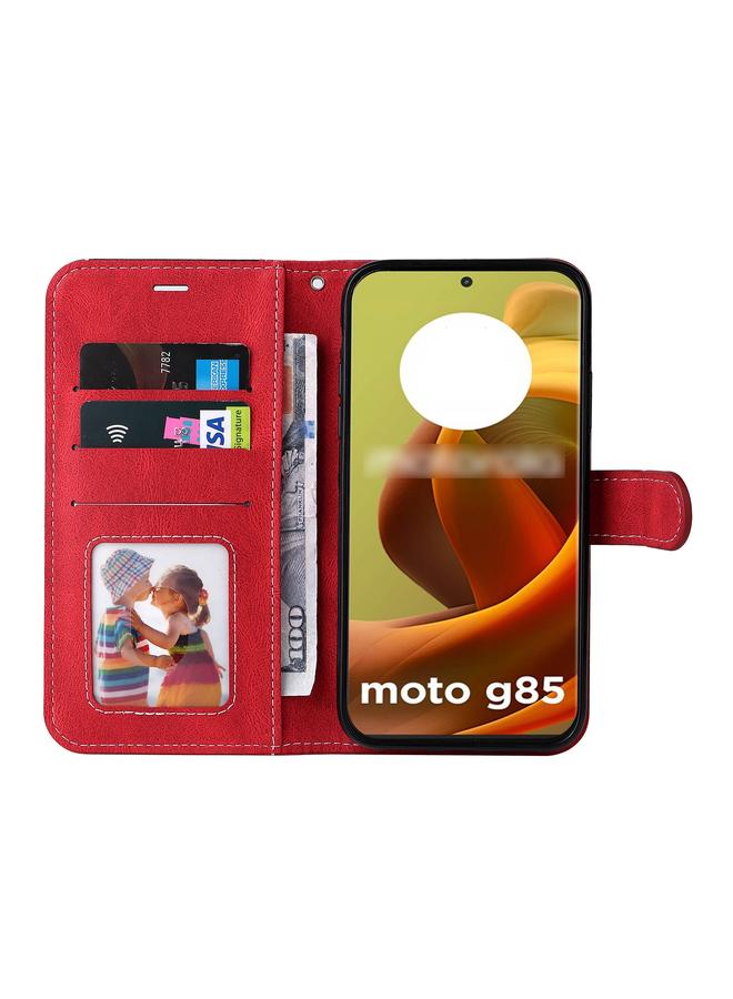 S-TOP Case For Motorola Moto G85 Three Color Splicing Leather Phone Case - Image 4