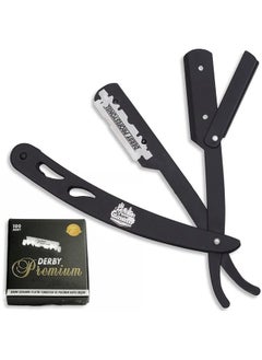 The Shave Factory Straight Edge Razor Kit - Straight Edge Razor with Single Edge Razor, Straight Razor, Straight Razors for Men (Steel Razor / 300 Derby Premium Single Edge Razor Blades)
