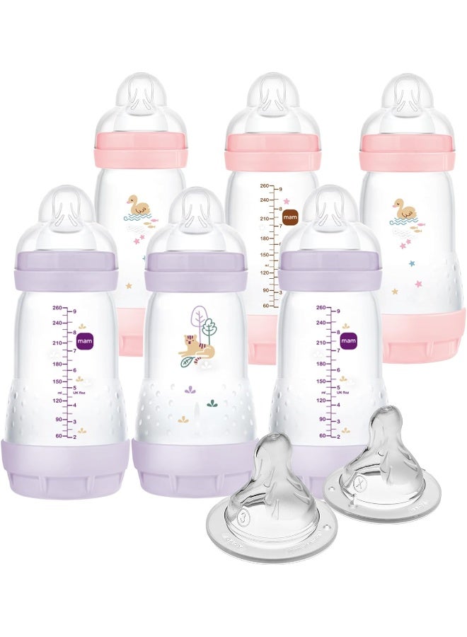 MAM 9 oz. Easy Start Matte Deco, 2+ Months, Girl, 6 Pack (with 2X Bonus Fast and Extra Fast) - Image 1