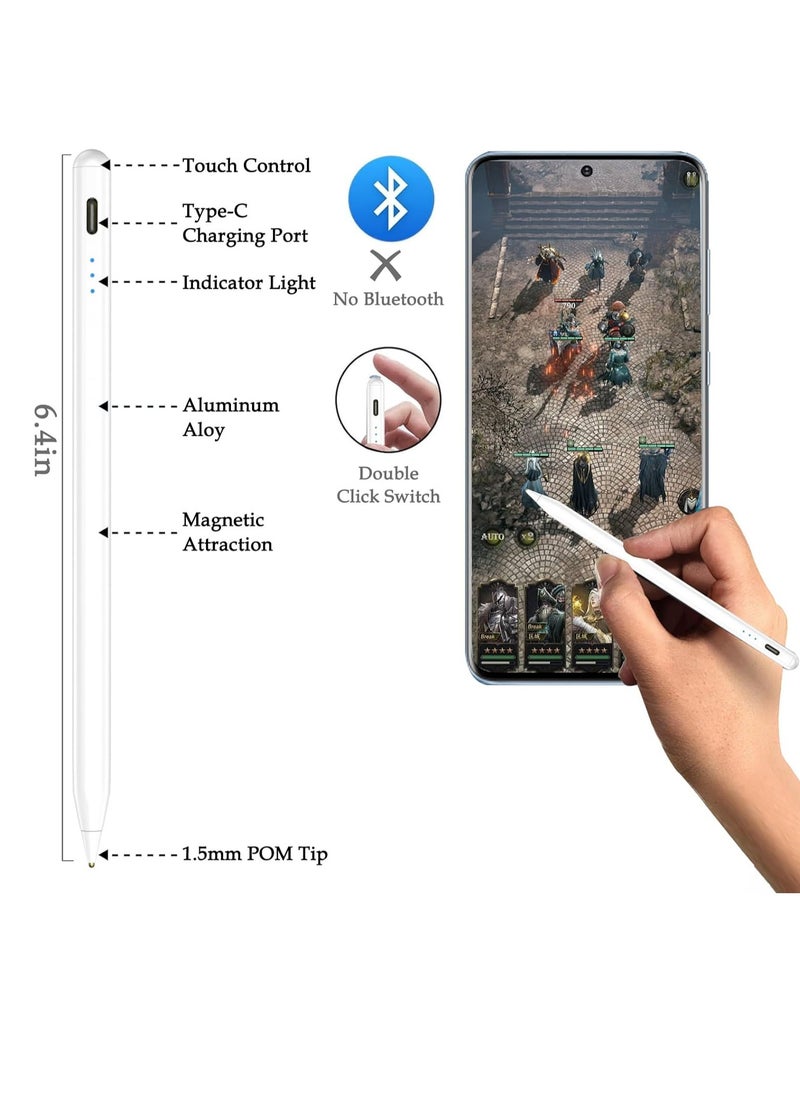 ماركة غير محددة قلم ستايلس العالمي – متوافق مع iPhone، iPad الجيل 10/9، أندرويد، سامسونج جالكسي وأجهزة Lenovo اللوحية، شحن سريع، رأس دقيق 1.5 مم (أبيض)  - Image 3