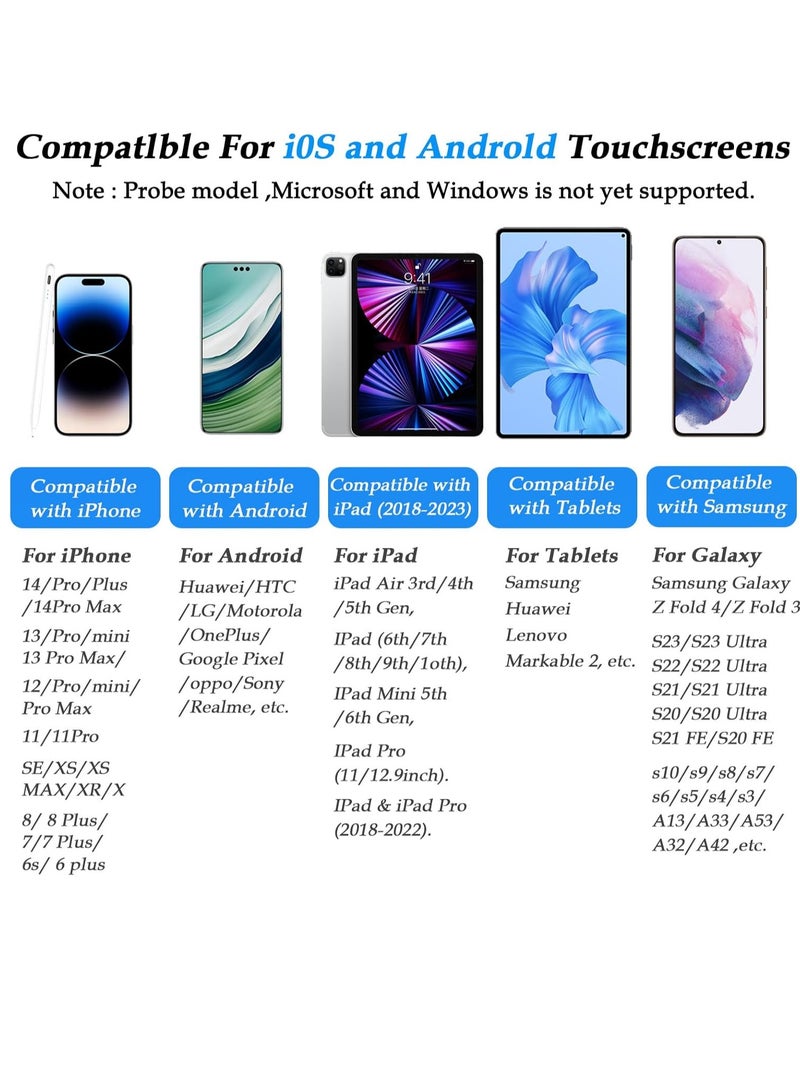 قلم ستايلس العالمي – متوافق مع iPhone، iPad الجيل 10/9، أندرويد، سامسونج جالكسي وأجهزة Lenovo اللوحية، شحن سريع، رأس دقيق 1.5 مم (أبيض)