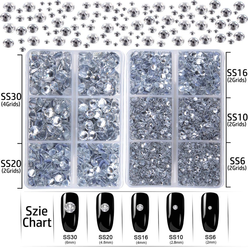 LPBeads 6400 Pieces Hotfix Rhinestones Clear Flat Back 5 Mixed Sizes Crystal Round Glass Gems with Tweezers and Picking Rhinestones Pen - Image 4