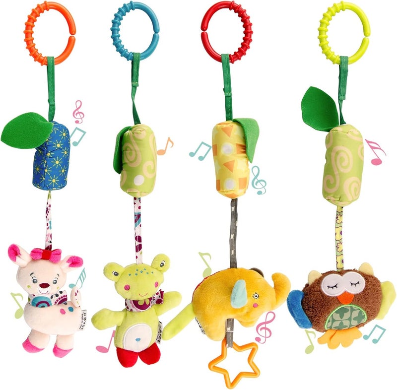 MAKINGTEC Baby Soft Hanging Rattle,Car Seat Hanging Bell Adorable Animal Infant Play Music Crib Toy Carseat Rattles Educational Toysfor Babies Boys and Girls 3 6 9 to 12 Months(4 Pack) - Image 1