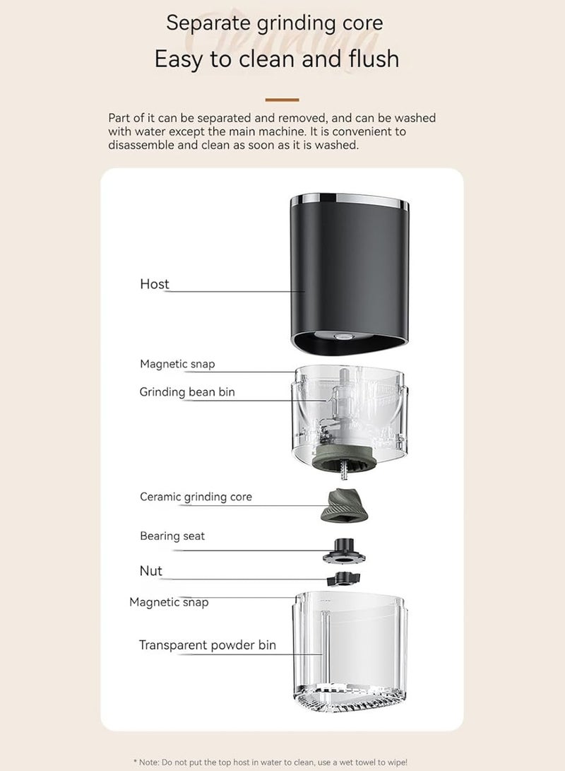 Allieuka Handheld Coffee Machine, Portable Electric Coffee Grinder – One-Touch Compact Grinder with Durable Ceramic Burr, Type-C Rechargeable, Magnetic Detachable Cup Design, Low-Heat Grinding for Fresh Flavor – Perfect for Travel, Office, Home, Coffee Lovers, Comes with Mini Coffee Spoon, Manual Hand Crank Kit & Cleaning Brush (Black) - Image 4