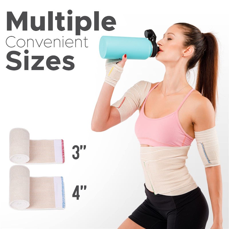 GT Premium Elastic Bandage Wrap (4" 2Pack & 3" 2Pack) - Hook & Loop Fasteners at Both Ends - Latex Free Hypoallergenic Compression Roll - Reusable Bandages for Waist, Legs, Elbow & Knee Wrap - Image 5
