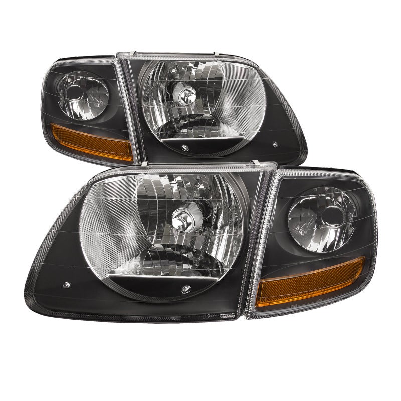 HEADLIGHTSDEPOT Black Housing Halogen Headlights Compatible with Ford Expedition F150 Lightning SVT Harley Includes Left Driver and Right Passenger Side Headlamps