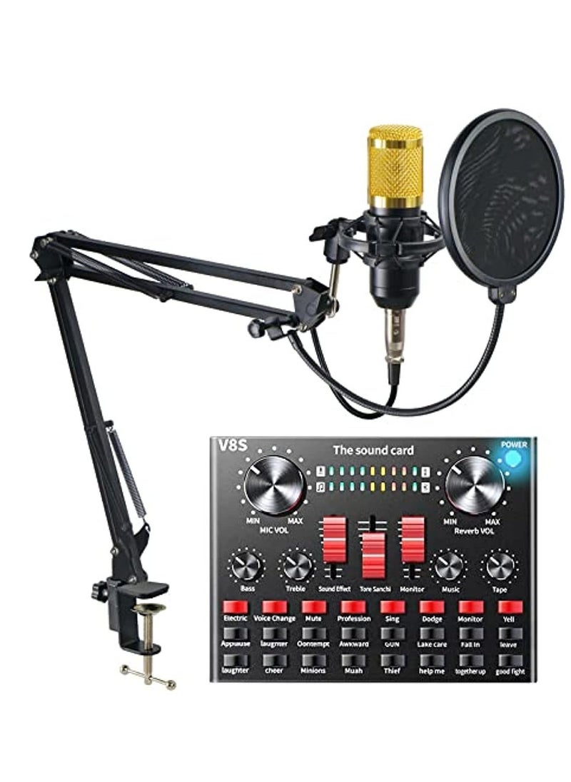 V8S Sound Card Upgraded VM-800 Condenser Microphone Set for Live Streaming Karaoke And Voice Recording Recording Sound Card, Voice Changer Device With Multiple Funny Sound Effect USB Audio Interface - Image 1