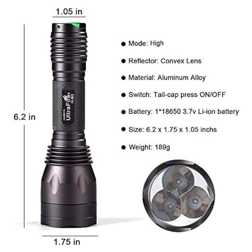 ULTRAFIRE Blue Light Flashlight Hunting Torch 256 Yard 470 nm Wavelength Professional Blue Beam LED Flashlight for Fishing Hunting Night Vision, H-B3 (Battery Not Include) - Image 5