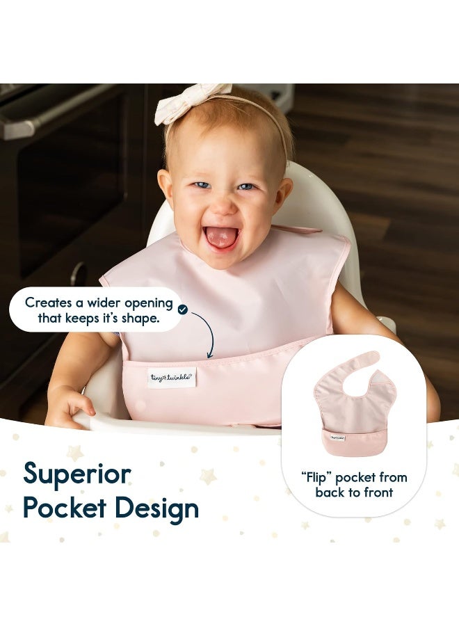 Tiny Twinkle Mess Proof Baby Bibs for Eating - Waterproof, Wipeable Bibs - Toddler Bibs - Travel Friendly - PFAS, PVC, BPA, Phthalate Free - Baby Food Bibs(5 Pack,Girl Solids) - Image 4