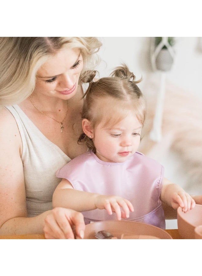 Tiny Twinkle Mess Proof Baby Bibs for Eating - Waterproof, Wipeable Bibs - Toddler Bibs - Travel Friendly - PFAS, PVC, BPA, Phthalate Free - Baby Food Bibs(5 Pack,Girl Solids) - Image 2