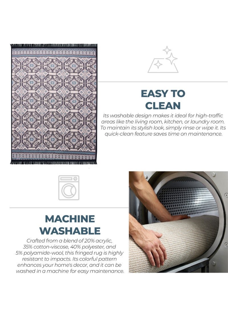 BiggHome Area Rug 80x150cm, Made in Turkey, Indoor Area Rug, Carpet for Home, Machine Washable, Durable, Ethnic-Inspired Pattern for Living Room - SA25AT  - Image 5