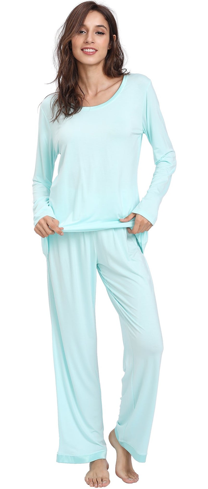GYS Viscose from Bamboo Womens Pajama Sets Super Soft Long Sleeve Sleepwear Comfy Winter Pjs Sets S4X Aqua Large