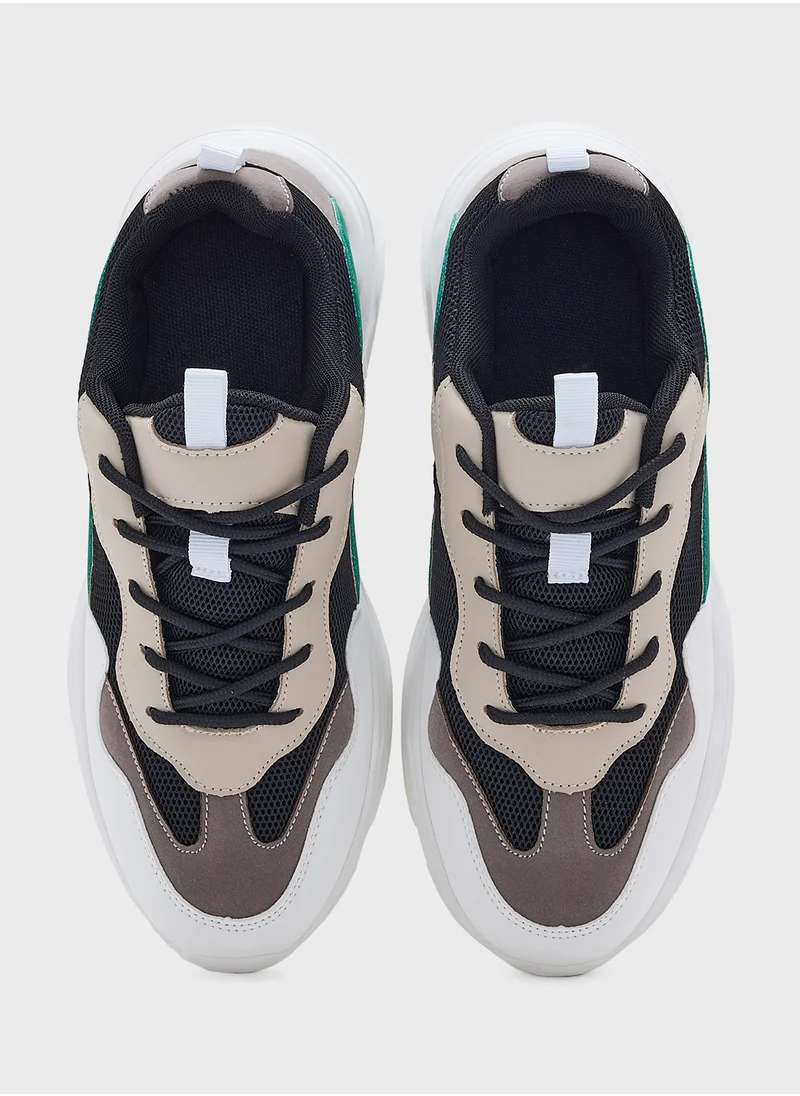 جينجر Chunky Mix Material Sneakers