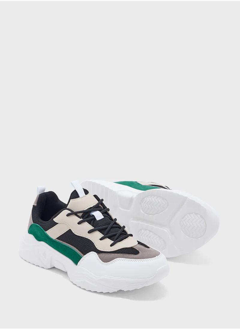 جينجر Chunky Mix Material Sneakers