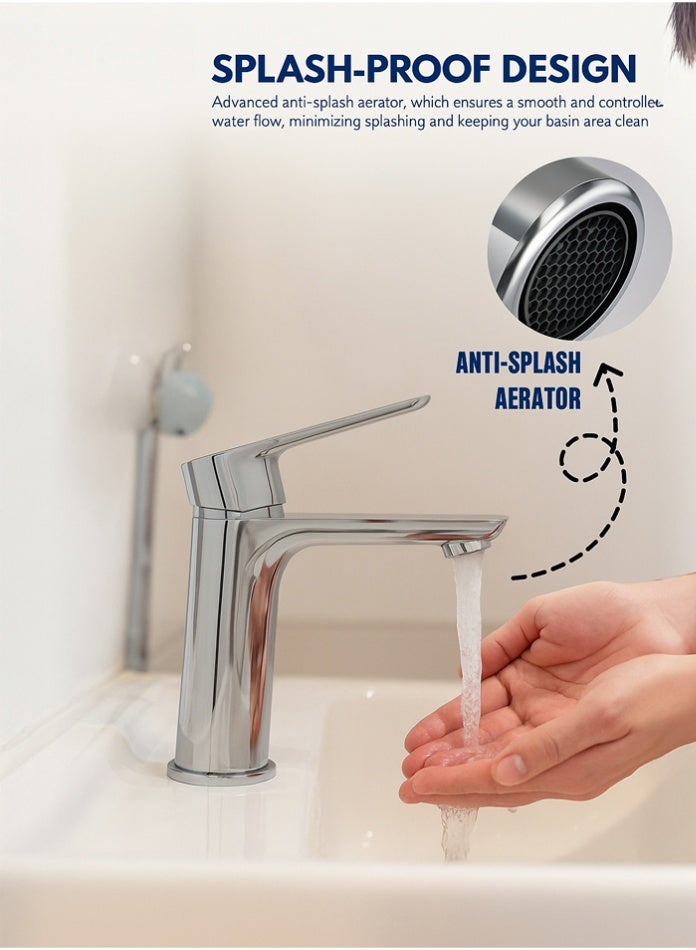 MODI Single Handle Basin Mixer Faucet – Hot & Cold Water Tap with Chrome Finish, Corrosion Resistant Bathroom Sink Mixer - Image 3