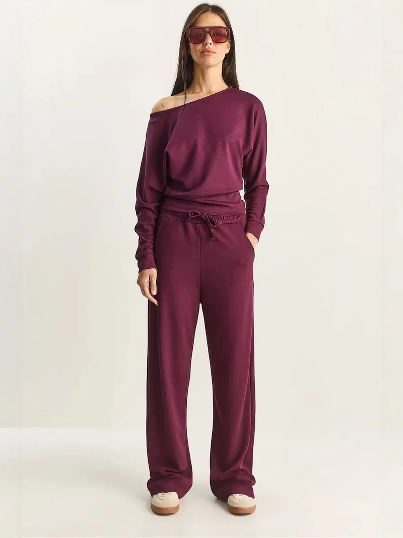 Bianco Lucci LUCCI Asymmetrical Collar Knitted High Waist Two-Piece Set