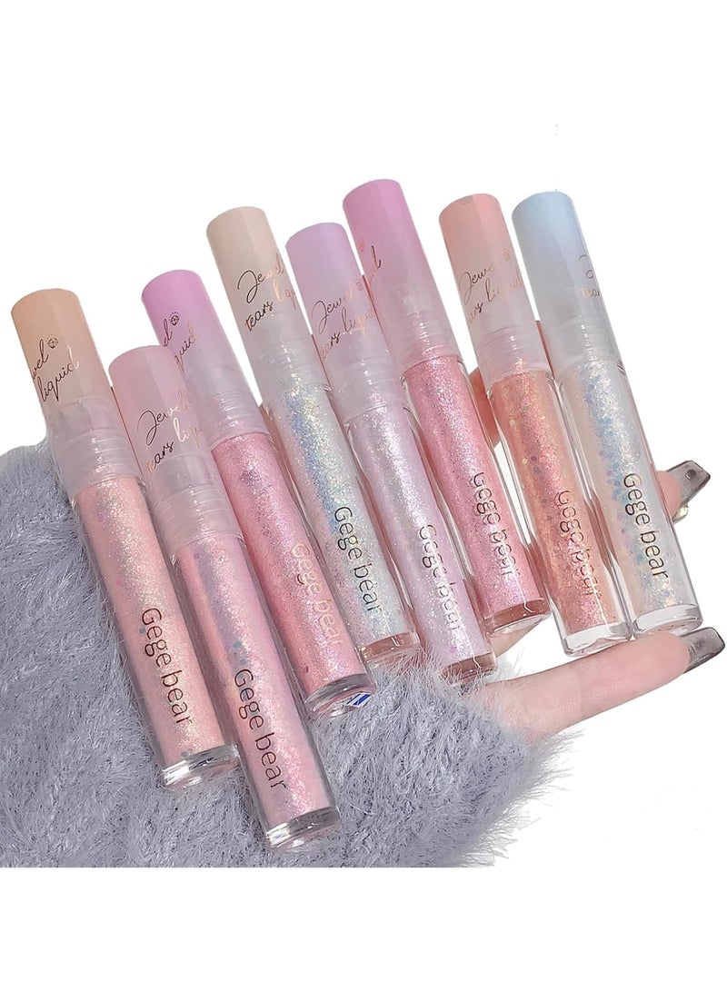 SOLARAE 8 قطع من ظلال العيون السائلة، لمعة رقيقة متألقة تحت ظلال العيون، غراء لامع لمكياج العيون الكريستالي، مطفي ذو صبغة عالية للخلط، مثالي للنساء والفتيات - Image 1