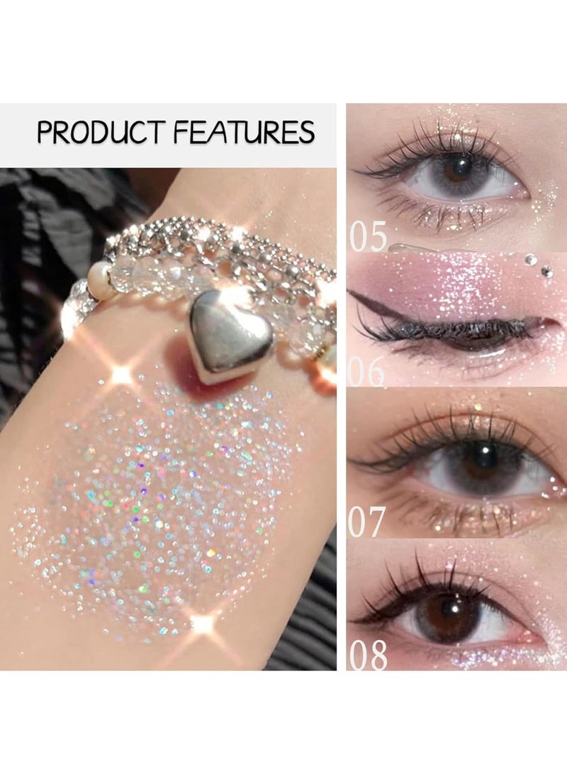 SOLARAE 8 قطع من ظلال العيون السائلة، لمعة رقيقة متألقة تحت ظلال العيون، غراء لامع لمكياج العيون الكريستالي، مطفي ذو صبغة عالية للخلط، مثالي للنساء والفتيات - Image 3