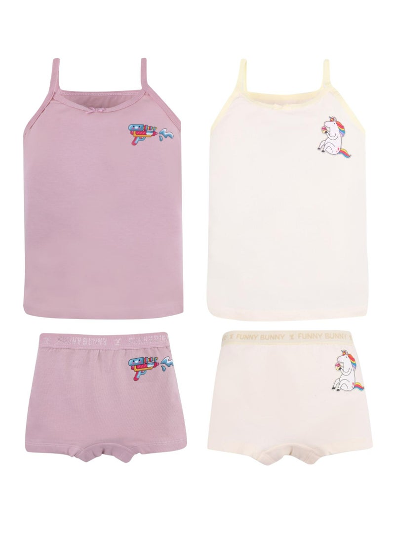 فاني باني باك يحتوي علي 2 طقم بناتي داخلي قطن توب حمالة رفيعة و شورت الوان - Image 2