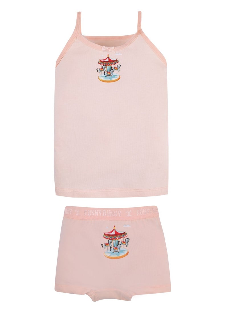 فاني باني باك يحتوي علي 2 طقم بناتي داخلي قطن توب حمالة رفيعة و شورت الوان - Image 4