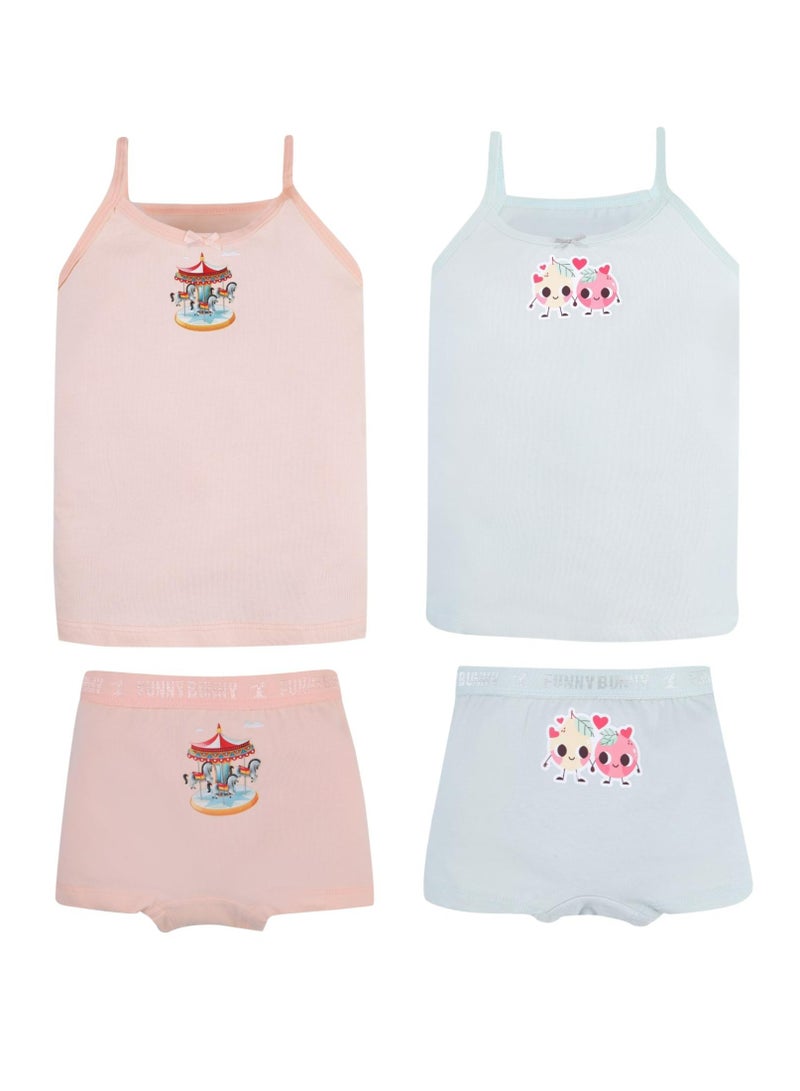 فاني باني باك يحتوي علي 2 طقم بناتي داخلي قطن توب حمالة رفيعة و شورت الوان - Image 1