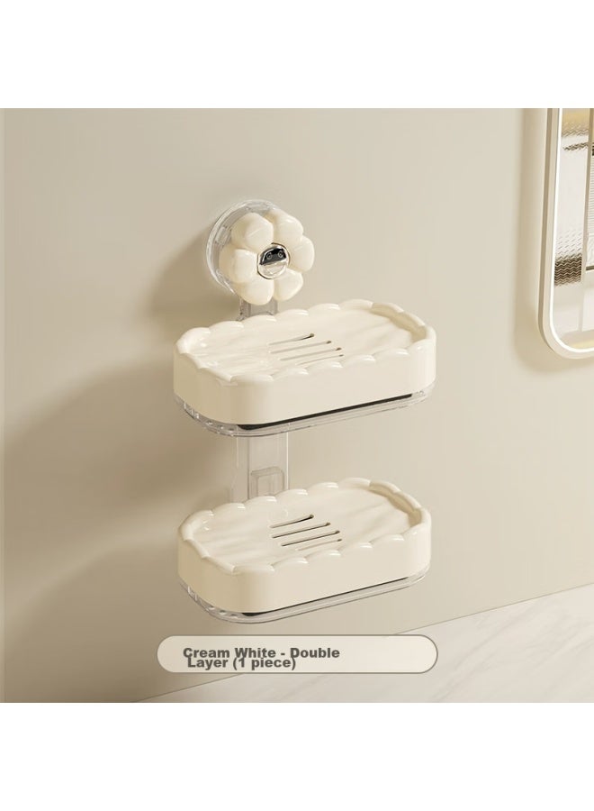 Bydoll Suction Cup Soap Dish, Wall-mounted Double-layer Draining, No-drilling, High-quality Bathroom Balcony Soap Holder Storage Rack - Image 1