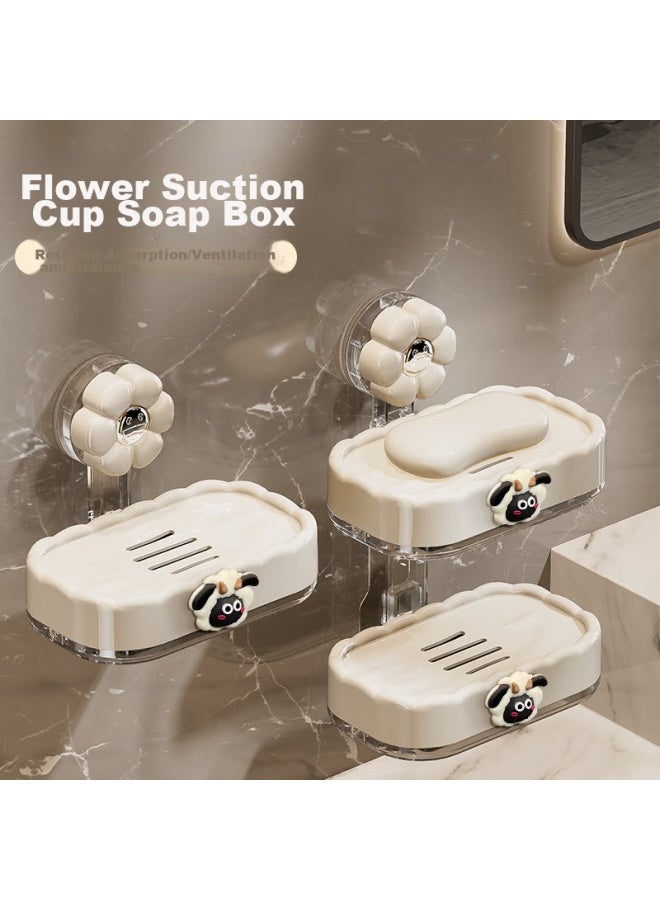Bydoll Suction Cup Soap Dish, Wall-mounted Double-layer Draining, No-drilling, High-quality Bathroom Balcony Soap Holder Storage Rack - Image 3