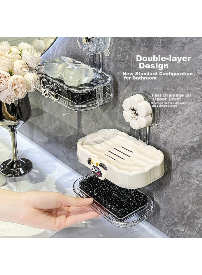 Bydoll Suction Cup Soap Dish, Wall-mounted Double-layer Draining, No-drilling, High-quality Bathroom Balcony Soap Holder Storage Rack - Image 5