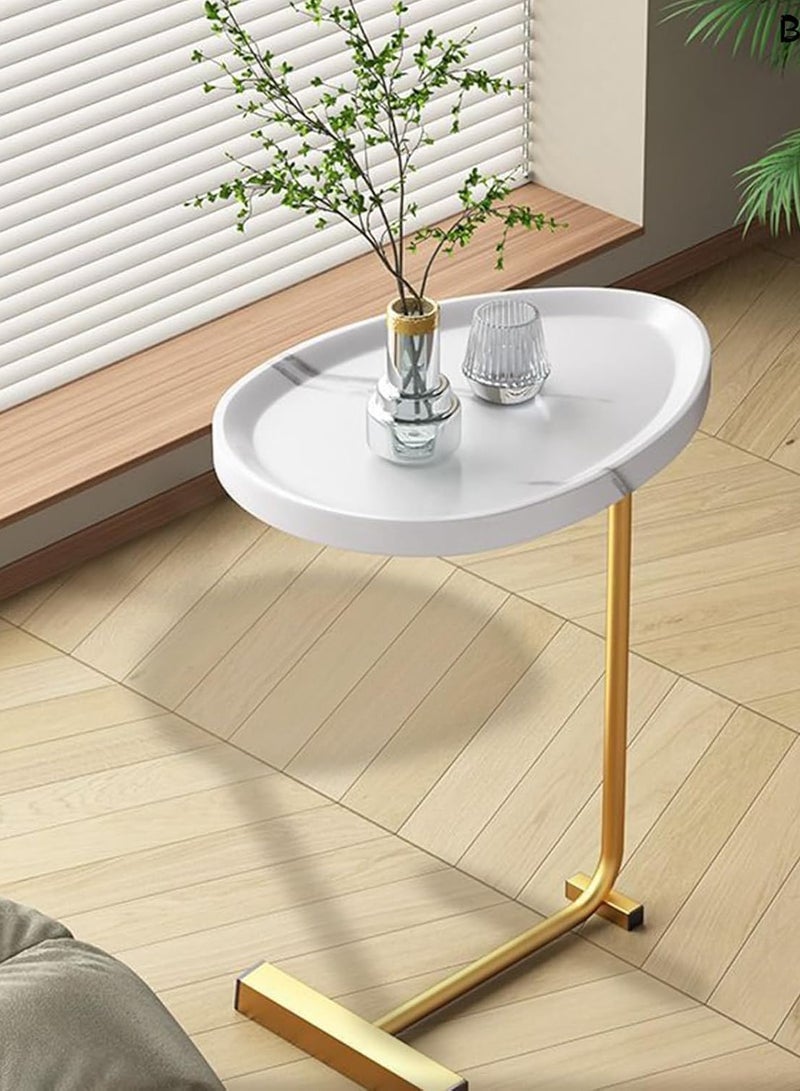 ديكور هيلز طاولة جانبية على شكل حرف C من DecorHills - طاولة جانبية صغيرة الحجم - طاولة أريكة مقاومة للماء والصدأ لغرفة المعيشة وغرفة النوم - صينية مسند ذراع متعددة الاستخدامات بحافة مرتفعة - يلزم التجميع اليدوي - أبيض وذهبي - Image 2