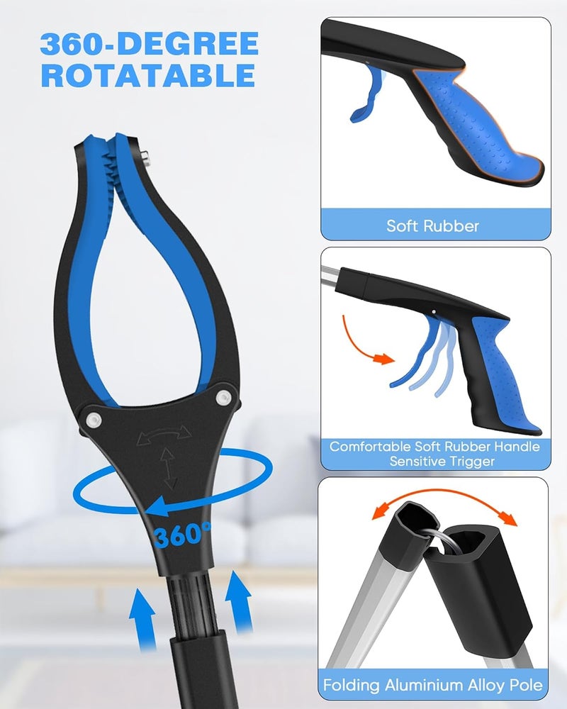 Paporich 32'' Grabber Reacher Tool, Foldable Grabbers for Elderly, 360° Rotating Head, 4'' Wide Jaw, Reacher Grabber Pickup Tool Heavy Duty, Reaching Tool for Trash Pick Up Stick, Litter Picker - Image 4