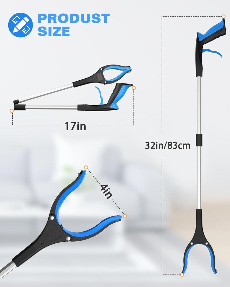 Paporich 32'' Grabber Reacher Tool, Foldable Grabbers for Elderly, 360° Rotating Head, 4'' Wide Jaw, Reacher Grabber Pickup Tool Heavy Duty, Reaching Tool for Trash Pick Up Stick, Litter Picker - Image 2