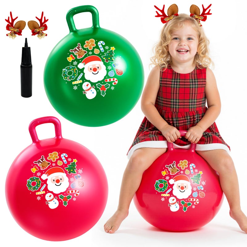 EVERICH TOY 2Pack Hopper Ball for Kids 18In Sit On Bouncy Ball with Handle with Christmas Reindeer Ears The Top Green Red Christmas Boys Girls Gifts for 4 5 6 7 8 Yr Old Indoor Outdoor Active Play - Image 3