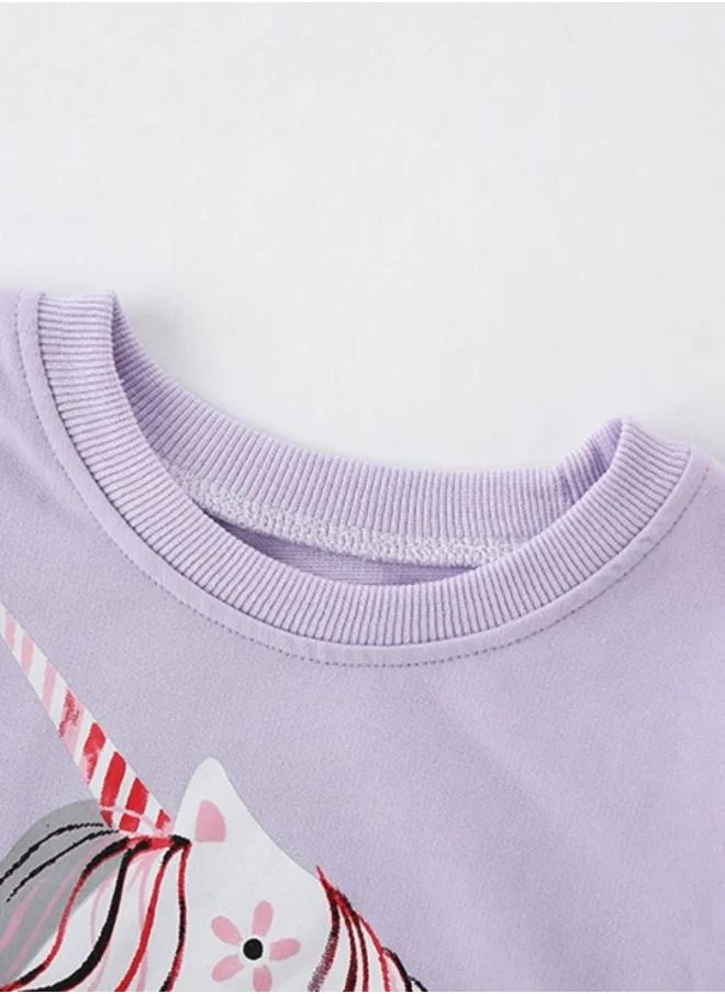 YUNIQEE Lavender Printed Long Sleeve Crew Neck T-Shirt
