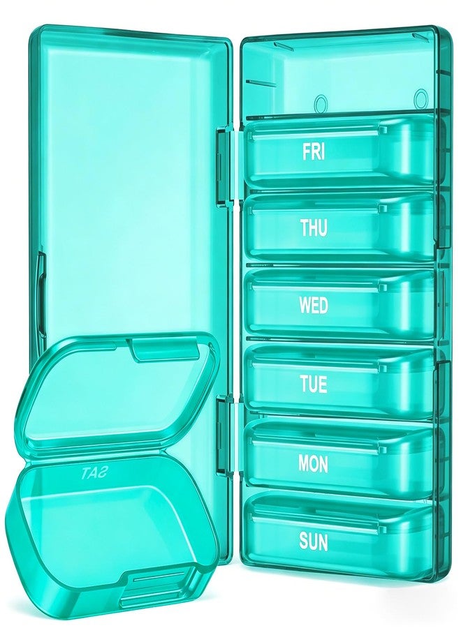 PULIV Weekly Pill Organizer with Large Capacity, Dual Protection Pill Box 7 Day, Arthritis Friendly Pill Case Easy to Open, Medicine Organizer for Vitamins, Medications, Fish Oils, Supplements (Cyan - Image 1