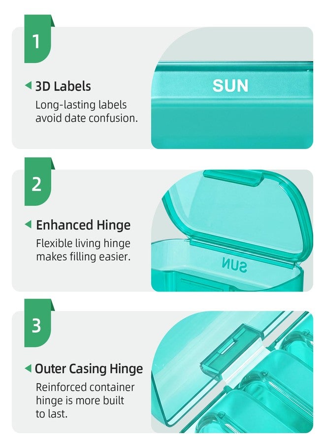 PULIV Weekly Pill Organizer with Large Capacity, Dual Protection Pill Box 7 Day, Arthritis Friendly Pill Case Easy to Open, Medicine Organizer for Vitamins, Medications, Fish Oils, Supplements (Cyan - Image 5
