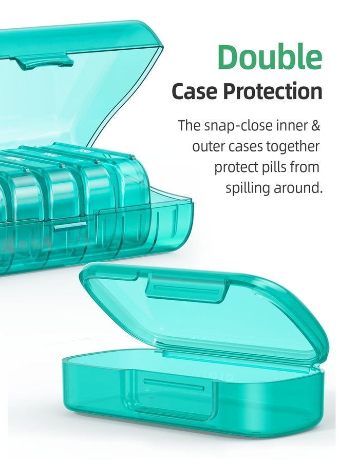 PULIV Weekly Pill Organizer with Large Capacity, Dual Protection Pill Box 7 Day, Arthritis Friendly Pill Case Easy to Open, Medicine Organizer for Vitamins, Medications, Fish Oils, Supplements (Cyan - Image 4