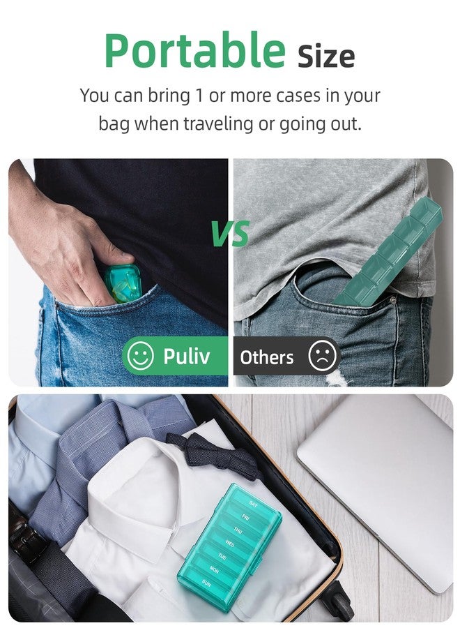 PULIV Weekly Pill Organizer with Large Capacity, Dual Protection Pill Box 7 Day, Arthritis Friendly Pill Case Easy to Open, Medicine Organizer for Vitamins, Medications, Fish Oils, Supplements (Cyan - Image 3