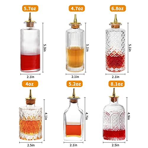 LINALL Bitters Bottle Set of 6 - Glass Vintage Bottles with Tray Decorative Bottles with Dash Top and Bottle Stopper Dasher Bottles for Making Cocktail Great For Bartender Home Bar - Image 2