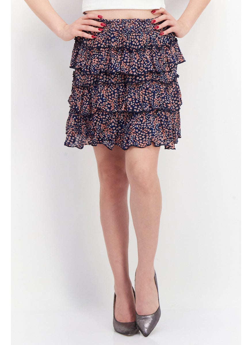 Pepe Jeans Women Floral Pattern Mini Skirts, Navy Blue  - Image 1