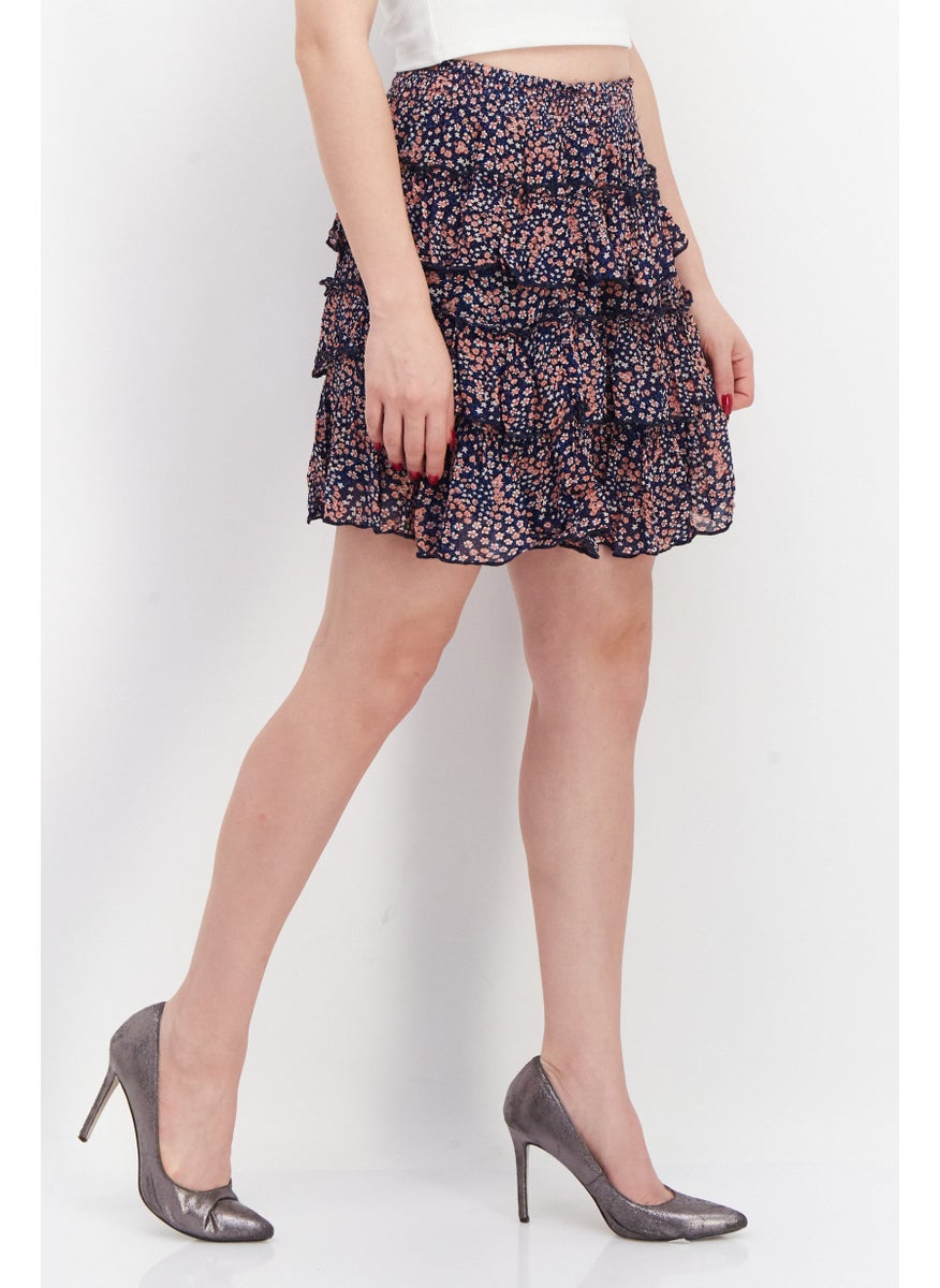 Pepe Jeans Women Floral Pattern Mini Skirts, Navy Blue  - Image 3