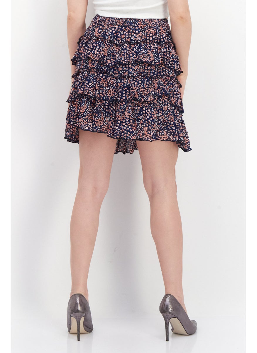 Pepe Jeans Women Floral Pattern Mini Skirts, Navy Blue  - Image 2