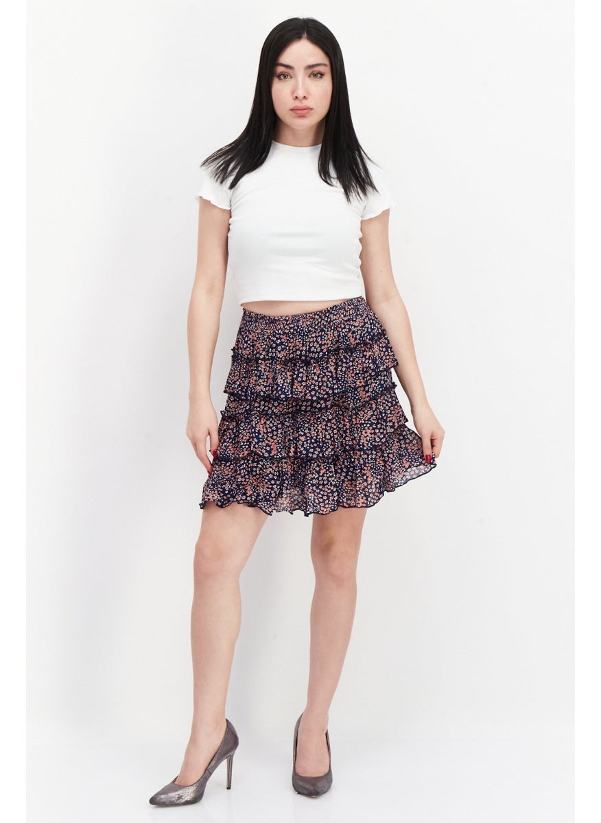 Pepe Jeans Women Floral Pattern Mini Skirts, Navy Blue  - Image 4