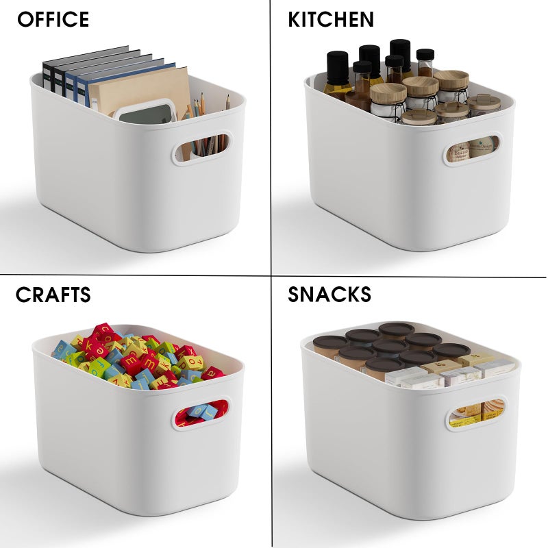 ORGIDOL 12 Pack White Plastic Storage Bins, Storage Container for Organizing, Storage Boxes with Handle for Shelves, Cute Organizer Bins for Craft, Snacks, Pantry, Cabinet, 9.69x6.7x5.7 inch - Image 5