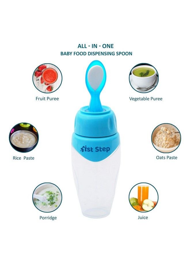 1st Step - Non Spill Soft Squeezy Silicone Cereal Feeder With Hygienic Spoon Cover Blue - Image 1