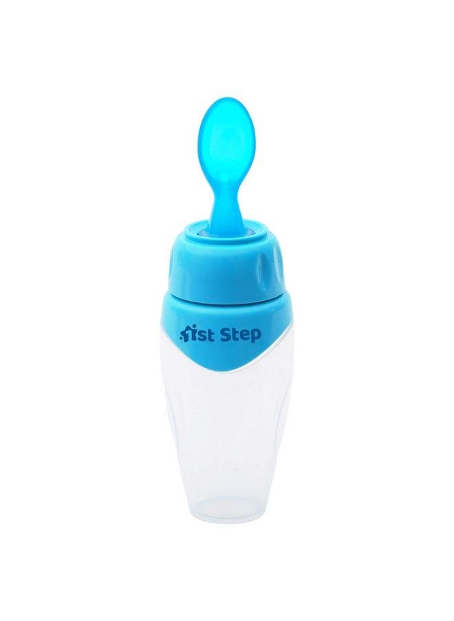 1st Step - Non Spill Soft Squeezy Silicone Cereal Feeder With Hygienic Spoon Cover Blue - Image 1