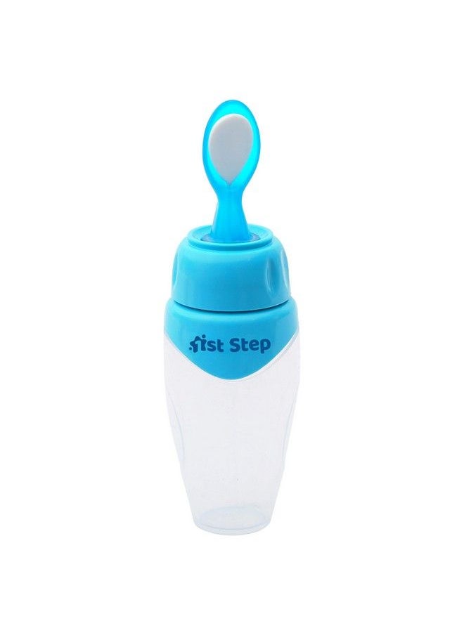1st Step - Non Spill Soft Squeezy Silicone Cereal Feeder With Hygienic Spoon Cover Blue - Image 1