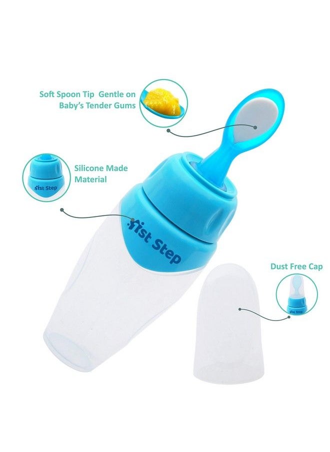 1st Step - Non Spill Soft Squeezy Silicone Cereal Feeder With Hygienic Spoon Cover Blue - Image 1