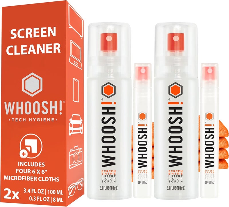 ! Laptop Screen Cleaner Spray and Wipe [Set of 2] - 3.4 + 0.3 fl oz + 2 Microfiber Cloths - Duo with Large & Travel Size Bottles for Eyeglass Cleaner & Car Screen Cleaner- iPhone Cleaning Kit