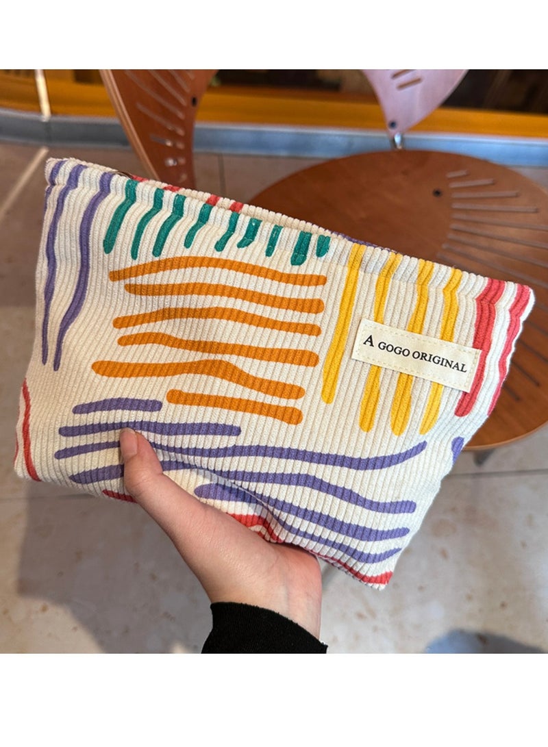 A GOGO ORIGINAL Corduroy Striped Makeup Bag Portable Travel Skincare Storage Bag 26*19*5cm  - Image 5